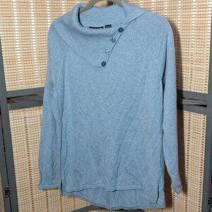 Jeanne Pierre Heather Blue Button Cowl Neck Sweater